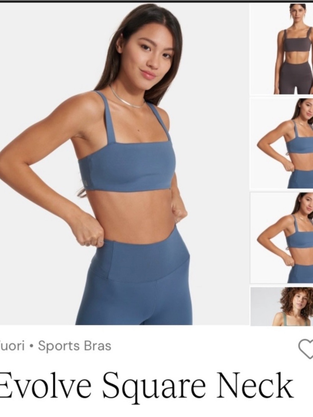 Vuori Evolve Square Neck Sports Bra - Dusty Blue Size S